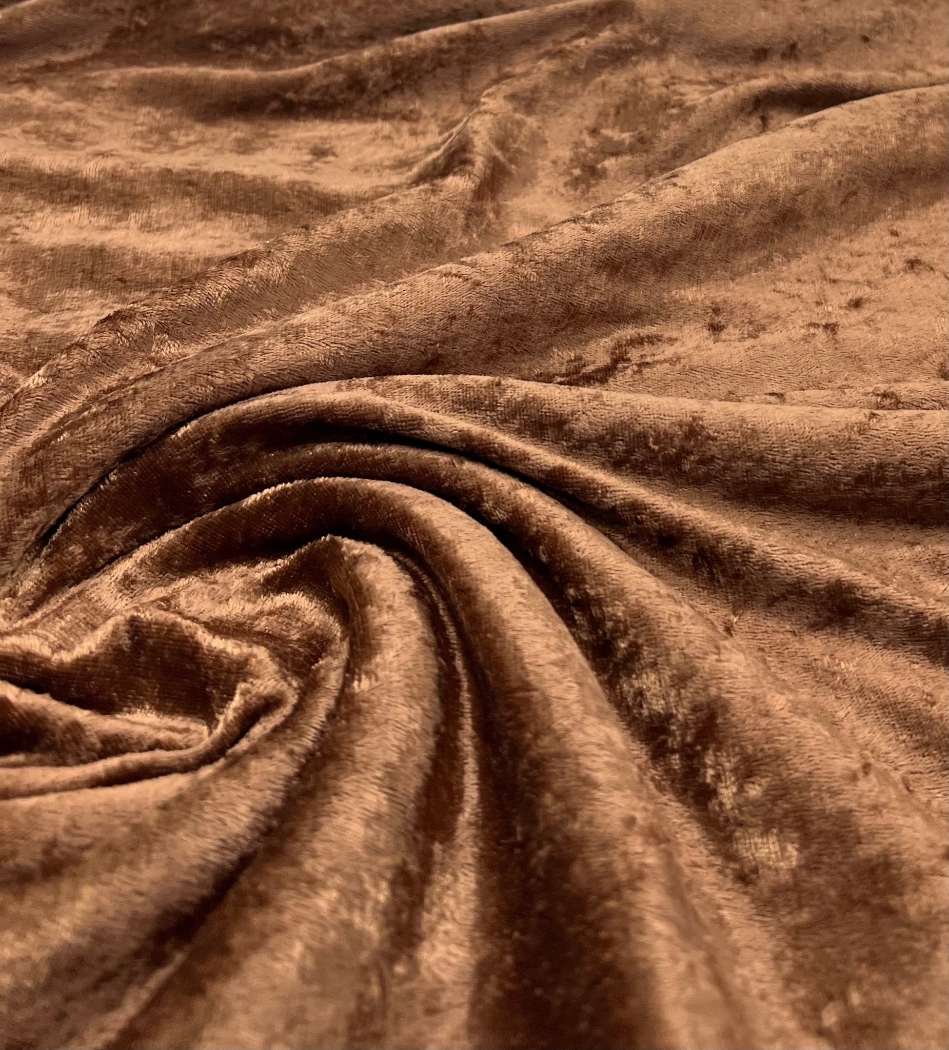 Toffee Brown Crushed Velour Spandex Stretch Fabric - T9 Fabrics